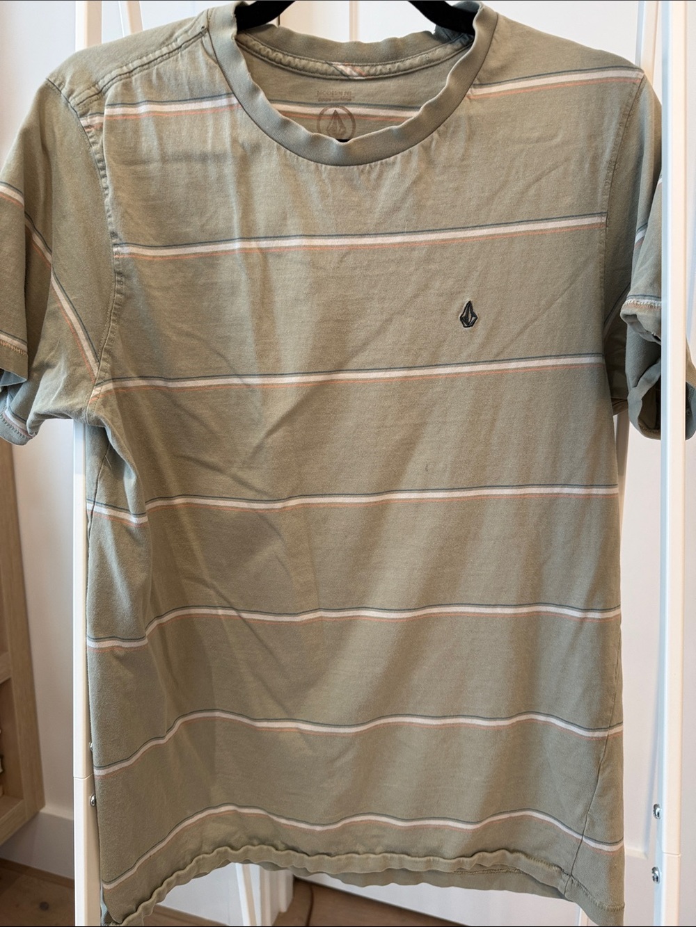 Volcom Sage Green Striped Short Sleeve Tee
